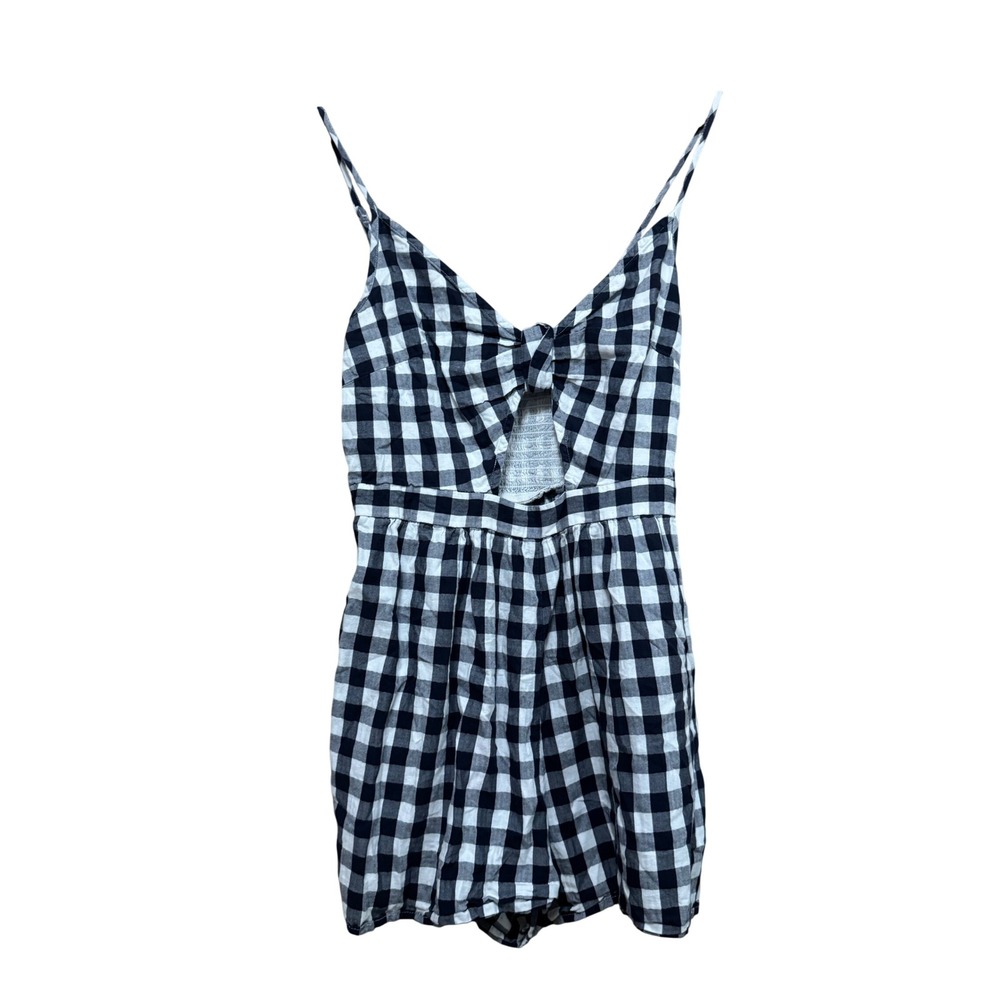 American Eagle‎ Romper Womens Medium Navy Blue White Gingham Tie Front Excellent